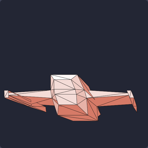 a basic spaceship mesh, with some weird/inaccurate shapes on the wings as an artifact of unsophisticated rendering strategies