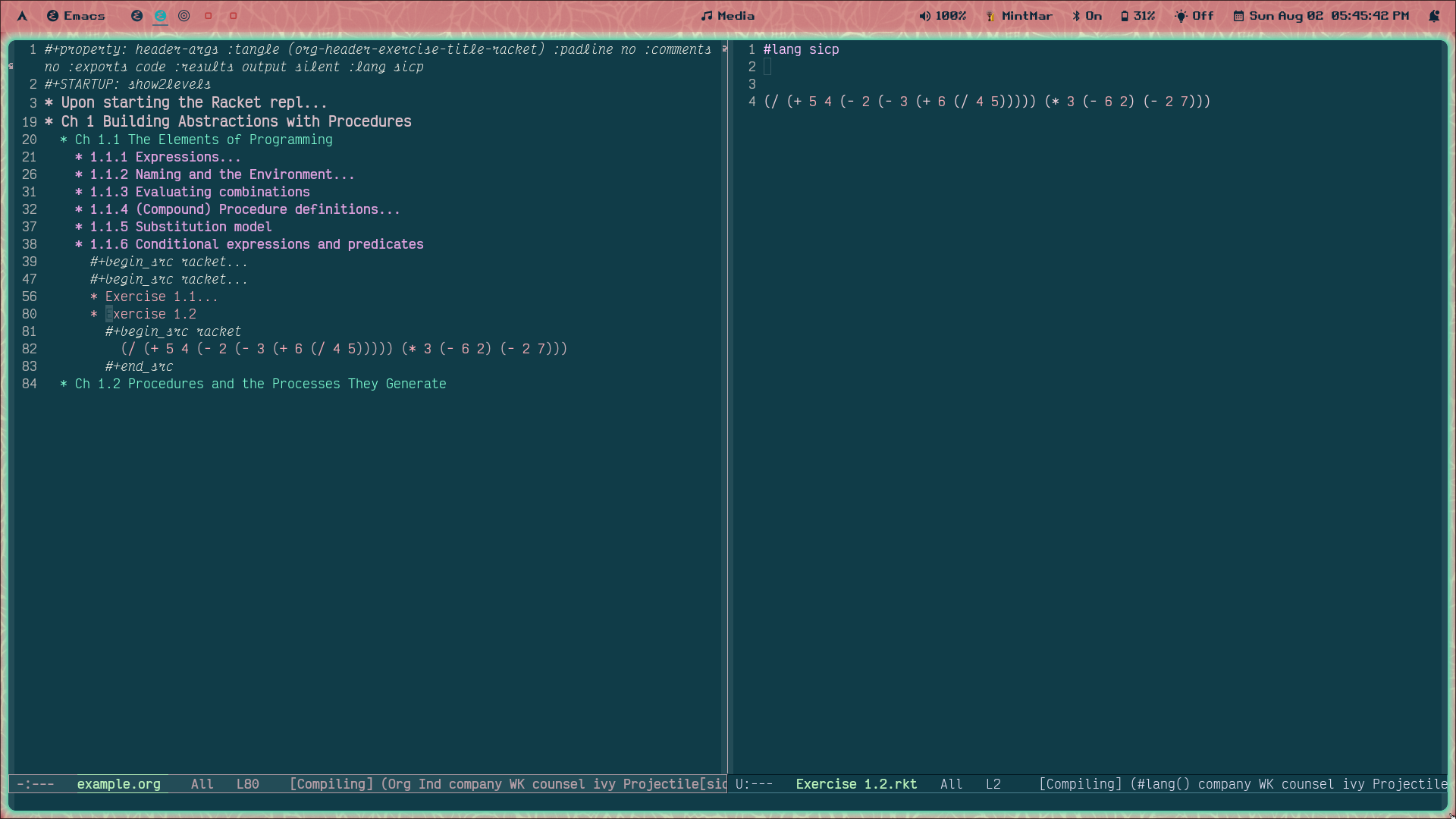 pic of my emacs frame showing successful tangle to separate file