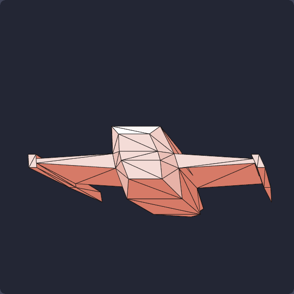 a basic spaceship mesh, which is mostly clear of obvious visual artifacts due to z-buffer ordering